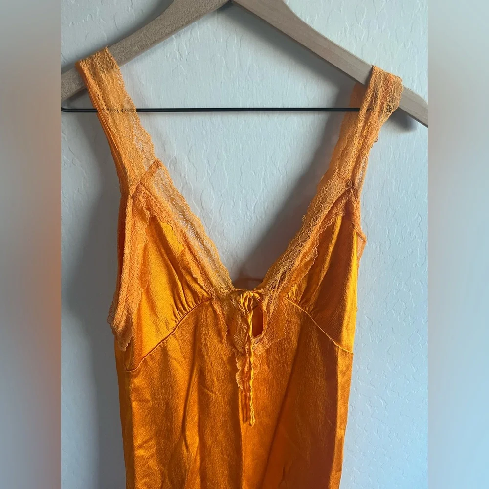 Zara Orange Contrasting Lace Satin Effect Mini Dress Size M Sexy Festival Vacay - Picture 4 of 6